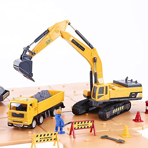 Promo Construction Site Vehicles Toy Set Kids Engineering Playset Tractor Digger Crane Dump Trucks Excavator Cement Steamroller Birthday Gift For 3 4 5 Year Old Toddlers Boys Child - Detailed Work Vehicle Toy