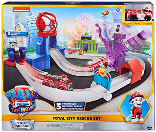 True Metal Total City Rescue Movie Track Set With Exclusive Marshall Vehicle 1:55 Scale Kids Toys For Ages 3 And Up - Interactive Racing Play Set