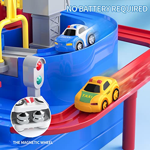 Kids Race Track Toys For Boy Car Adventure Toy For 3 4 5 6 7 Years Old Boys Girls Puzzle Rail Car City Rescue Playsets Magnet Toys W/ 3 Mini Cars Preschool Educational Car Games Gift Toys - Interactive Racing Play Set