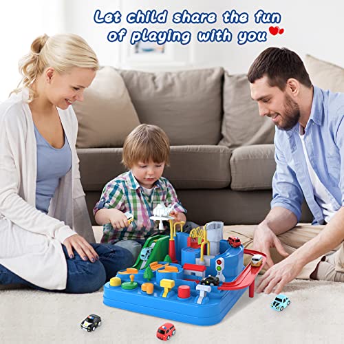 Preschool Educational Car Toys Gifts Puzzle Car Race Tracks Race Track Toys For Boy Car Adventure Toy For 3 4 5 6 7 8 Years Old Kids (Blue Helicopter Car) - Interactive Racing Play Set