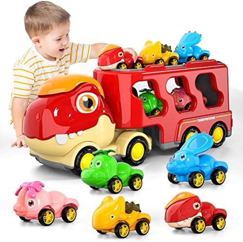 New Dinosaur Truck Toys For Kids 3-5 Years Cars Toys For Toddler 1-3 6 In 1 Jurassic Dinosaurs Trucks Toys Semi Truck Toy Car For Boys And Girls Age 2-3 well-suited Gift For Baby & Toddler Toys - Interactive Racing Play Set