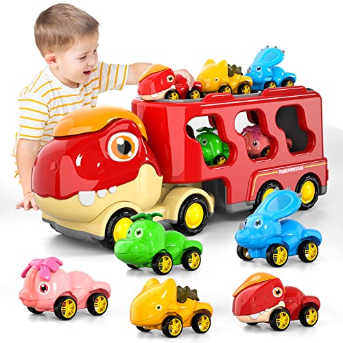 New Dinosaur Truck Toys For Kids 3-5 Years Cars Toys For Toddler 1-3 6 In 1 Jurassic Dinosaurs Trucks Toys Semi Truck Toy Car For Boys And Girls Age 2-3 well-suited Gift For Baby & Toddler Toys - Interactive Racing Play Set