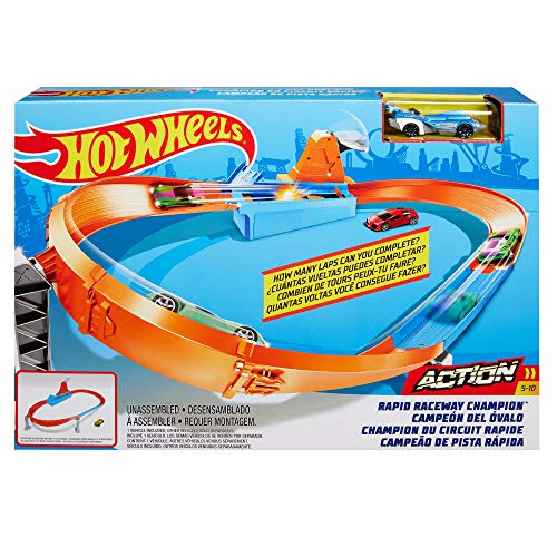 Rapid Raceway Champion Action Hot Wheels Championship Track Speed Boost Oval Track Ages 4 And Older - Interactive Racing Play Set
