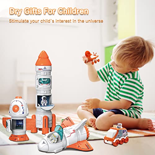 Space Toy For Kids Rocket Ship Toys With Space Shuttle Astronaut Figures Space Rover Spaces Station 5 In 1 Spaceship Toy For Boys 3-8 Aerospace Model Space Figure Toys With Sound & Ligh - Rocket Adventure Collection