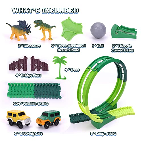 Dinosaur Toys For Kids 3-5 245 Pcs Dino Race Car Track Create A Dinosaur World Road Race With Flexible Train Track Playset 2 Electric Dinosaur Race Cars Toy,well-suited Gift For 3 4 5 Years Old Boys Girls Pink - Interactive Racing Play Set