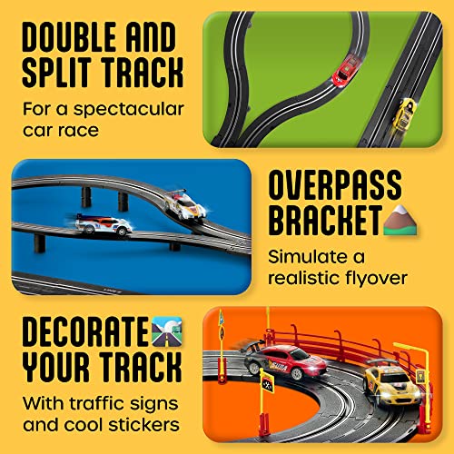 Slot Car Race Track Sets – Battery Or Electric Race Car Track With 4 Cars Dual Electric Race Track W/ 2 Remotes Lap Counter & Lights For Girls & Boys Age 8-12 - Interactive Racing Play Set