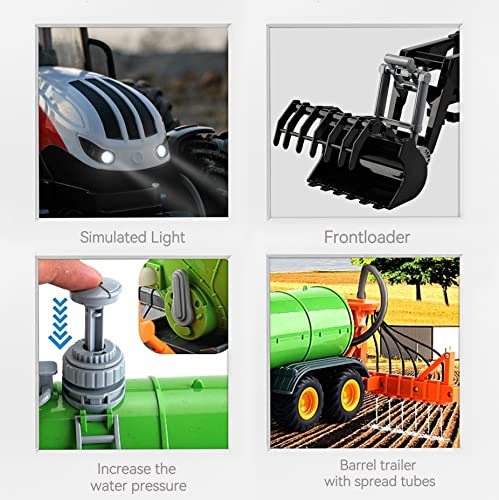 Remote Control Tractor Toy RC Truck With Trailer Farm Vehicle Toys Barrel Trailer With Spread Tubes Frontloader 1/24 Scale 2.4Ghz Farm Playset Toy For Kids Age 5 6 7 8 9 Up Years Old - Detailed Work Vehicle Toy