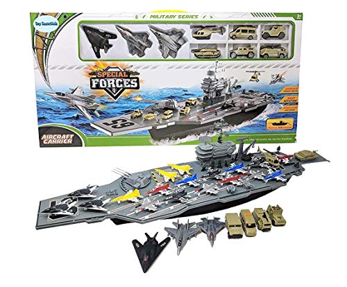 Deals 33 Inch Aircraft Carrier With Soldiers Jets Military Vehicles (18 Fighter Jets) - Detailed Work Vehicle Toy
