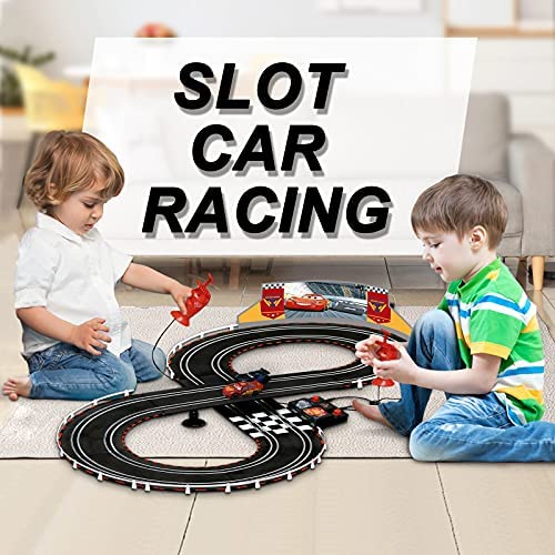 Electric Racing Tracks Loop Circuit Track Set Lightning McQueen Toys And Storm Battery-Powered Including 2 Slot Cars 1:43 Scale With Dual Racing And 2 Controllers - Interactive Racing Play Set