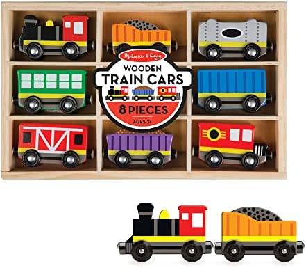 Wooden Train Cars (8 Pcs) – Magnetic Train Wooden Train Toys Train Sets For Toddlers And Kids Ages 3+ - Train Adventure Collection