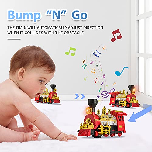 Ifanface Classical Train Toy Electric Steam Locomotive Engine With Smoke Automatic Bump & Go Trucks With Lights Sound For Kids Age 3 And Up Boys Girls Childr - Train Adventure Collection