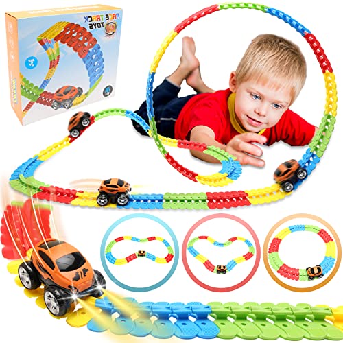 Toys For 3 Year Old Boys,Kids Toys For Boys Girls Age 3-5,184 PCS Toddler Toys Race Car Track Set With Flexible Track Create A Road Race,DIY Magic Car Toys For 3 4 5 Year Old Christmas Birthday Gifts Red Green Yellow - Interactive Racing Play Set