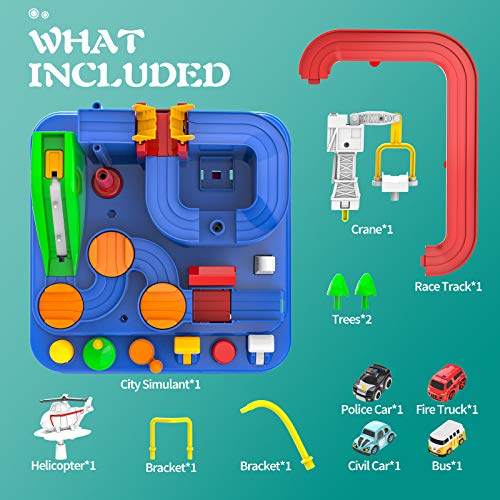 Toddler Toys For 3 4 5 Years Old Boys Girls Car Adventure Toys City Rescue With 4 Mini Cars,Race Tracks Car Toys For Boys Age 3-5 Birthday Gifts For 3-5 Year Old Boys Girls 10.2×10.2×7.2in - Interactive Racing Play Set