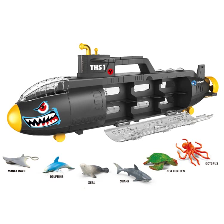 Submarine Toy Shark Car Vehicle Toy W/ 6 Sea Animals And Storage Toys For 3 4 5 6 7 Year Old Ki - Underwater Exploration Collection