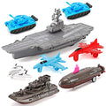 Aircraft Carrier Pullback Mini Military Toy Playset With Fighter Jets Stealth Bomber Tank Warship Submarine (8 Pieces) - Underwater Exploration Collection