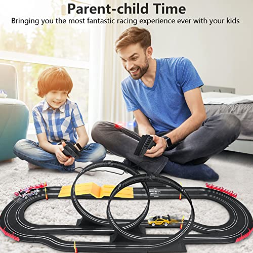 Electric High-Speed Slot Car Race Car Track Sets With 2 1:43 Scale Slot Cars And 2 Hand Controllers With Headlights And Dual Racing Toys Gifts For 6 7 8 9 10 11 12 Boys Girl - Interactive Racing Play Set
