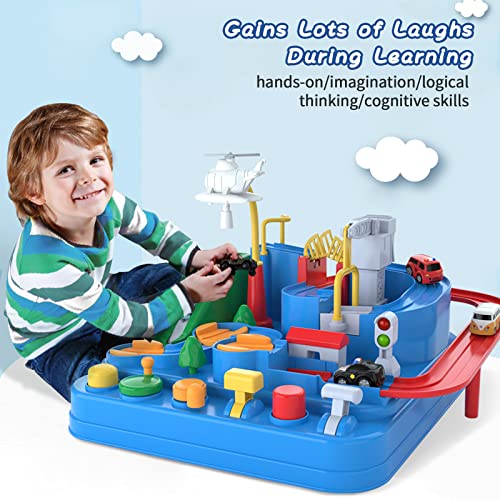 Preschool Educational Car Toys Gifts Puzzle Car Race Tracks Race Track Toys For Boy Car Adventure Toy For 3 4 5 6 7 8 Years Old Kids (Blue Helicopter Car) - Interactive Racing Play Set