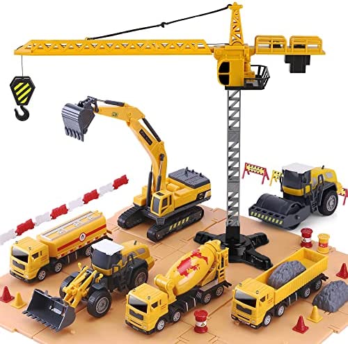 Promo Construction Site Vehicles Toy Set Kids Engineering Playset Tractor Digger Crane Dump Trucks Excavator Cement Steamroller Birthday Gift For 3 4 5 Year Old Toddlers Boys Child - Detailed Work Vehicle Toy