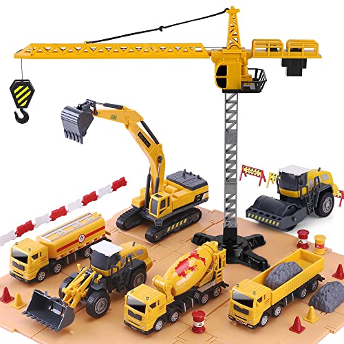 Promo Construction Site Vehicles Toy Set Kids Engineering Playset Tractor Digger Crane Dump Trucks Excavator Cement Steamroller Birthday Gift For 3 4 5 Year Old Toddlers Boys Child - Detailed Work Vehicle Toy