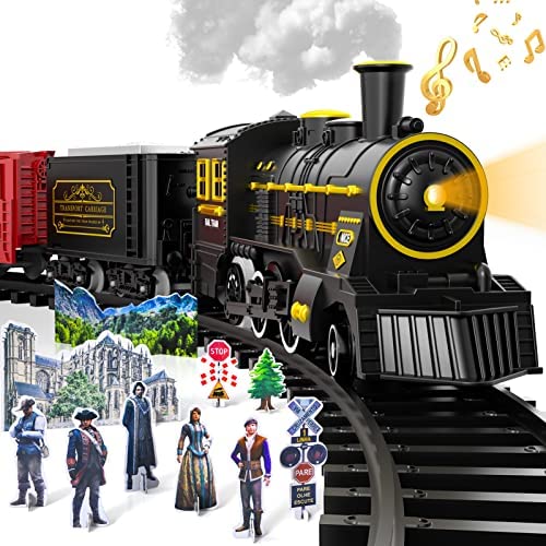 Electric Christmas Train Set For Kids Battery-Powered Train Toys With Sounds Include 4 Cars And 10 Tracks Classic Toy Train Set For 3 4 5 6 Years Old Boys Girls - Train Adventure Collection
