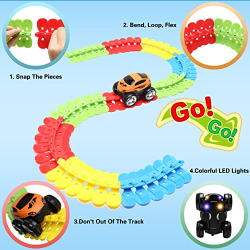 Toys For 3 Year Old Boys,Kids Toys For Boys Girls Age 3-5,184 PCS Toddler Toys Race Car Track Set With Flexible Track Create A Road Race,DIY Magic Car Toys For 3 4 5 Year Old Christmas Birthday Gifts Red Green Yellow - Interactive Racing Play Set