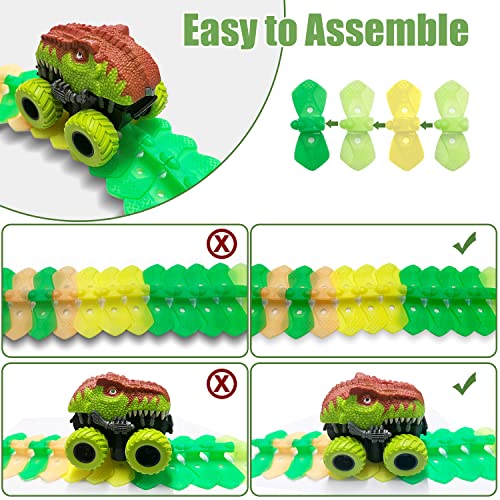 Inodoo Magic Tracks For Boys Girls Kids 144Pcs Flexible Glow In The Dark Race Track With LED Light-Up Dinosaur Race Car STEM Building Slot Car Toys well-suited Christmas Birthday Gifts For Aged 4-8 Dinosaur Race Track - Interactive Racing Play Set