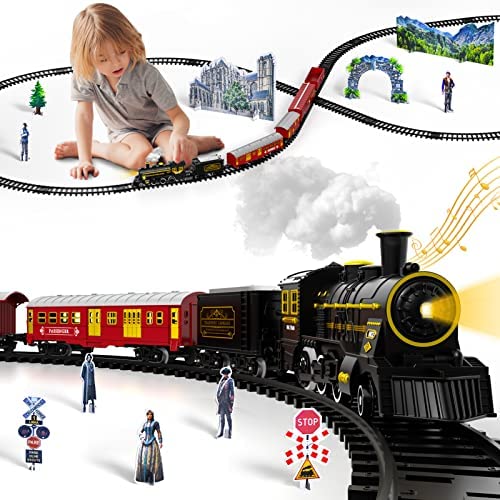 Electric Christmas Train Set For Kids Battery-Powered Train Toys With Sounds Include 4 Cars And 10 Tracks Classic Toy Train Set For 3 4 5 6 Years Old Boys Girls - Train Adventure Collection