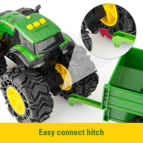 Toddler Toys Lights And Sounds Monster Treads Tractor Toy With Wagon 8 Inch Green Ages 3+ Red - Detailed Work Vehicle Toy