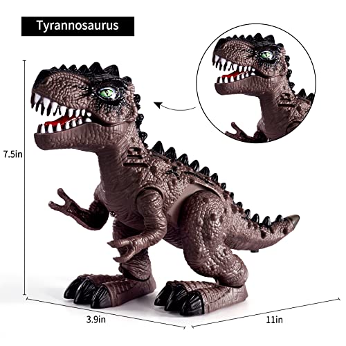 New 3 Pack Electric Walking Dinosaur Toys For Toddlers 2-4 3-5 Years With Roar Sounds And Lights Up Realistic Robot T-Rex Brachiosaurus Stegosaurus Dinosaur Figures For Kids - Interactive Racing Play Set