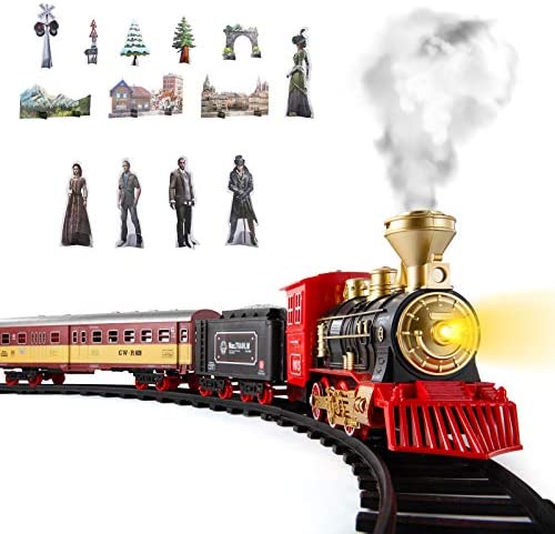 Cheap Train Sets With Steam Locomotive Engine Cargo Car And Tracks Battery Powered Play Set Toy W/ Smoke Light & Sounds For Kids Boys & Girls 3 4 5 6 7 Years Old - Train Adventure Collection