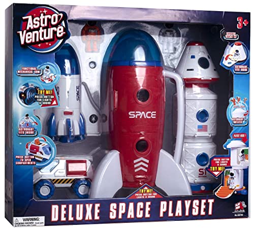 Stro Venture Deluxe Space Playset Toy – Space Shuttle Space Station & Capsule Space Rover & Rocket W/Lights And Sound – Space Toys For Boys And Girls - Rocket Adventure Collection