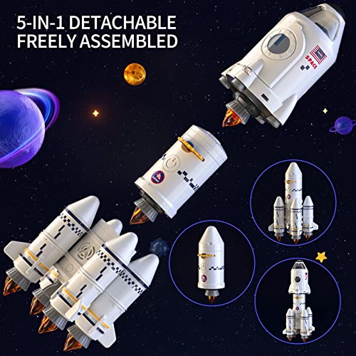 New Space Shuttle Rocket Toys For 3 4 5 6 7 8 9 Years Old Kids Science Educational Toys 5-in-1 STEM Aerospace Toys With 2 Astronauts Projection Lamp Space Adventure Toys Gift For Boys Girls 3+ - Rocket Adventure Collection