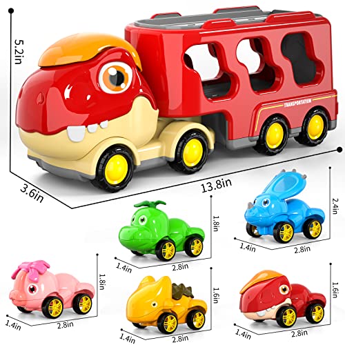 New Dinosaur Truck Toys For Kids 3-5 Years Cars Toys For Toddler 1-3 6 In 1 Jurassic Dinosaurs Trucks Toys Semi Truck Toy Car For Boys And Girls Age 2-3 well-suited Gift For Baby & Toddler Toys - Interactive Racing Play Set