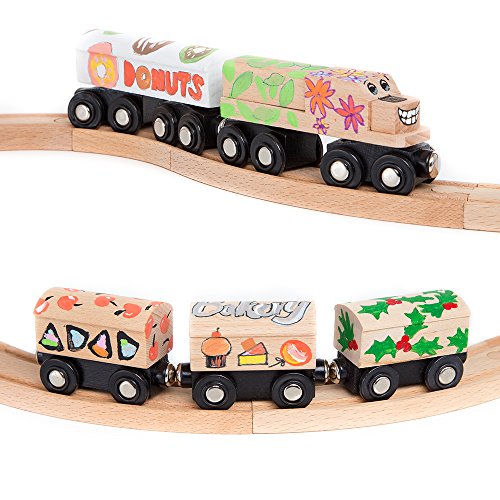 Deals 8 Unpainted Train Cars With 12 Colors Paint And Paint Brushes Set For Wooden Railway Compatible With Thomas Chuggington Brio Great For Birthday Party Train Theme - Train Adventure Collection
