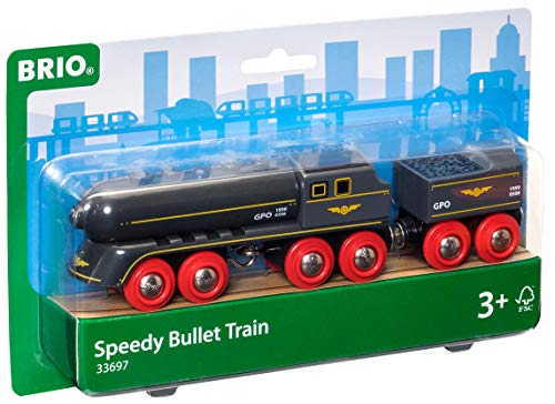 RIO World 33697 – Speedy Bullet Train – 2 Piece Wooden Toy Train Set For Kids Age 3 And Up - Train Adventure Collection