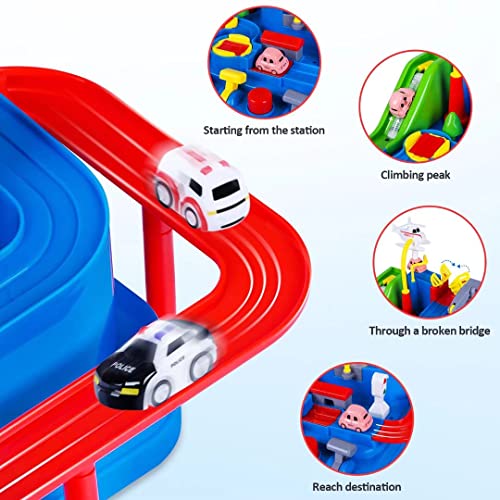 Car Adventure Toys For Kids City Rescue Playsets Magnet Toys W/ 5 Mini Cars Puzzle Rail Car Preschool Educational Car Games Gift For 3 4 5 6 7 Year Old Boys Girls - Interactive Racing Play Set