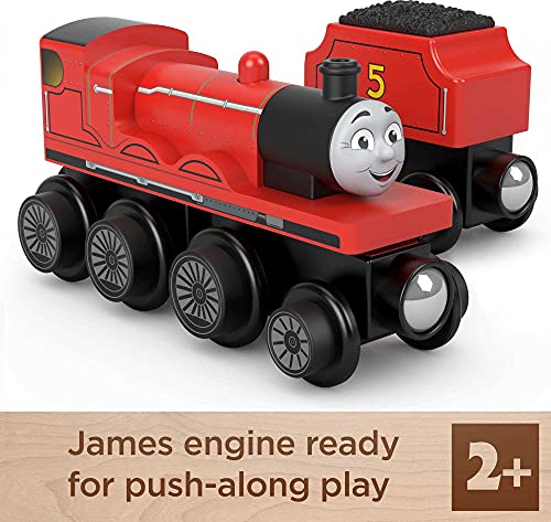 Cheap Wooden Railway James Engine And Coal Car Push-Along Train Made From Sustainably Sourced Wood For Kids 2 Years And Up - Train Adventure Collection