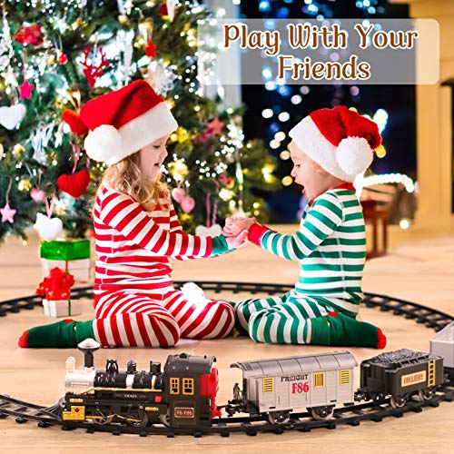 Electric Christmas Train Set For Kids Battery-Powered Train Toys With Sounds Include 4 Cars And 10 Tracks Classic Toy Train Set For 3 4 5 6 Years Old Boys Girls - Train Adventure Collection