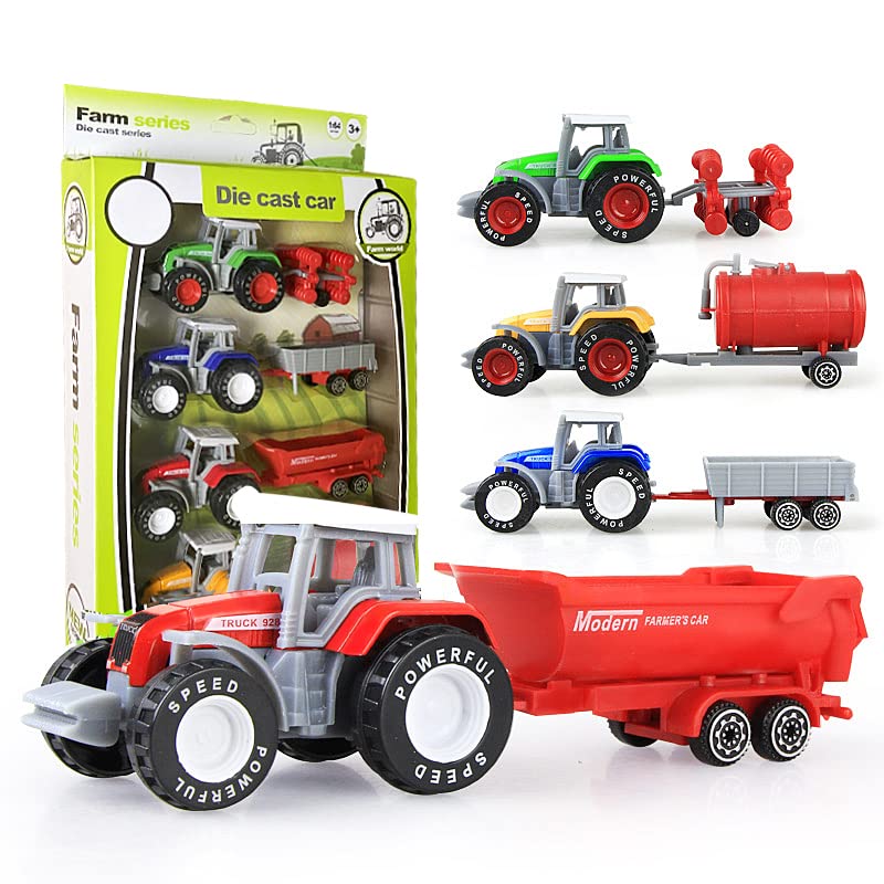 Kid s Farm Tractor Toys With Trailers ,Alloy And ABS Toy Truck Realistic Tractor Vehicle Value Play Set Set Of 4 - Detailed Work Vehicle Toy