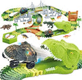 174 PCS Dinosaur Toys Race Track Flexible Train Tracks With 8 Dinosaurs Figures 2 Electric Race Cars Vehicle Playset With Lights To Create A Dinosaur World Road Race For Toddlers Kids Boys Girls - Interactive Racing Play Set