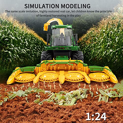 Remote Control Trucks Tractor Toy For Kids – 1:24 Rc Silage Harvester With Smoke Construction Vehicle Farm Tractors With Lights & Sounds Christmas Birthday Presents For Boys & Girls 3-8 Years Old - Detailed Work Vehicle Toy