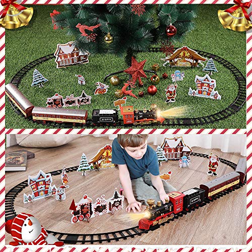 Cheap Train Sets With Steam Locomotive Engine Cargo Car And Tracks Battery Powered Play Set Toy W/ Smoke Light & Sounds For Kids Boys & Girls 3 4 5 6 7 Years Old - Train Adventure Collection