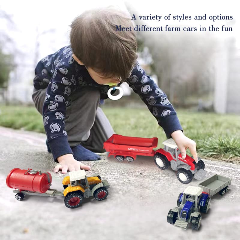 Kid s Farm Tractor Toys With Trailers ,Alloy And ABS Toy Truck Realistic Tractor Vehicle Value Play Set Set Of 4 - Detailed Work Vehicle Toy
