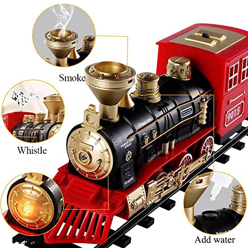 Cheap Train Sets With Steam Locomotive Engine Cargo Car And Tracks Battery Powered Play Set Toy W/ Smoke Light & Sounds For Kids Boys & Girls 3 4 5 6 7 Years Old - Train Adventure Collection