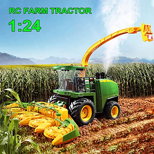 Remote Control Trucks Tractor Toy For Kids – 1:24 Rc Silage Harvester With Smoke Construction Vehicle Farm Tractors With Lights & Sounds Christmas Birthday Presents For Boys & Girls 3-8 Years Old - Detailed Work Vehicle Toy